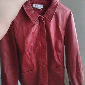 Vintage Nine West Red 100% Leather Long Sleeve Jacket